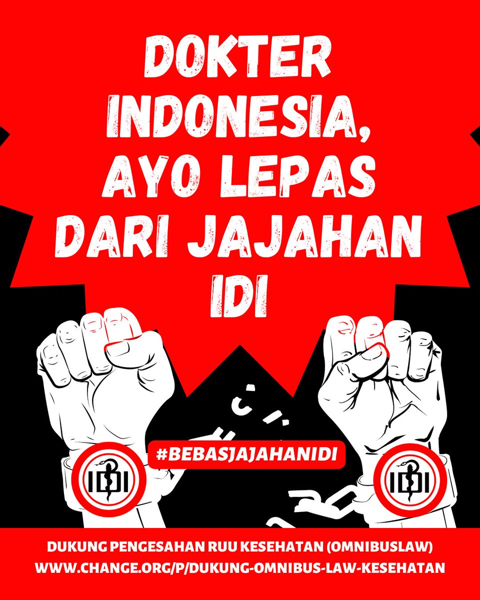 Ghozalii4nwar's tweet photo. @nirwan_anestesi Udah saatnya ada perubahan di sistem kesehatan Indonesia, Dokter harus bebas jajahan IDI. Yuk isi petisi #DukungRUUKesehatan 
https://t.co/xSee1uvdIN #BebasJajahanIDI https://t.co/eVisrT9cS2