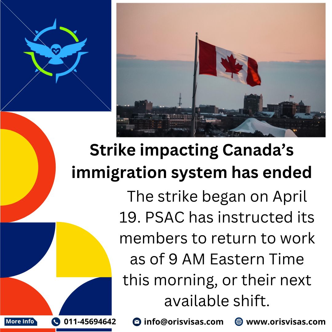 OrisVisa's tweet photo. Strike impacting Canada’s immigration system has ended
#Canadaimmigration #Visaconsultant #migratetocanada #permanentresidency #immigratetocanada #canadaprs #expressentry #expressentrycanada #immigration #orisvisas https://t.co/wXgEqcguWY