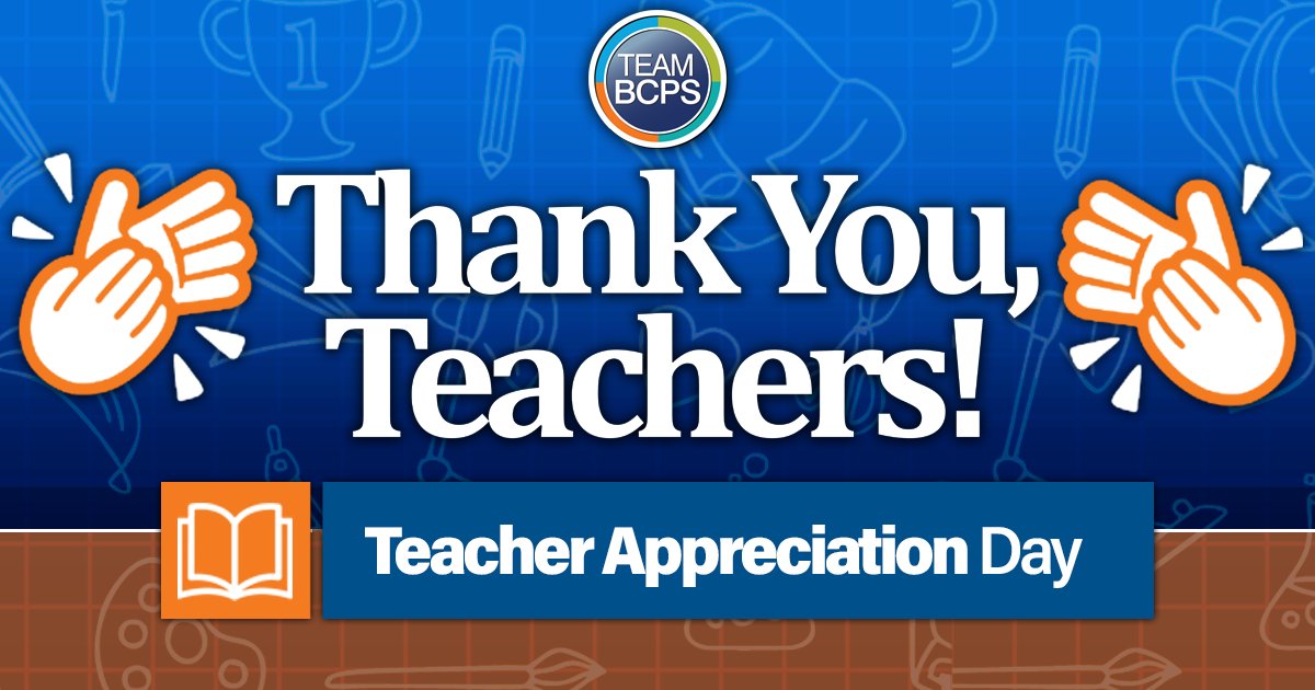 BaltCoPS's tweet photo. 👏 Let’s hear it for #TeamBCPS teachers! THANK YOU for your enthusiasm, expertise, and dedication. Teacher Appreciation Week is May 8 – 12. https://t.co/nAkQg0H94R
