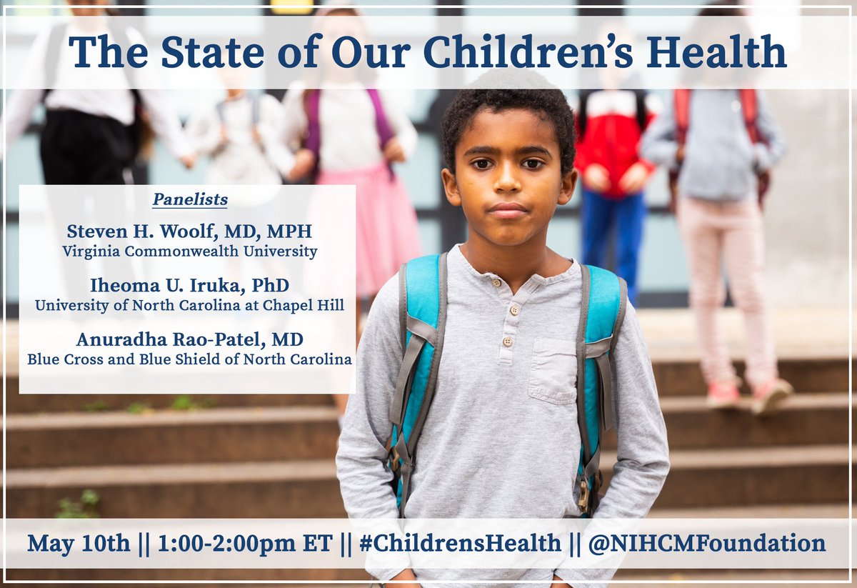 FPG Equity Research Action Coalition Founding Director Iheoma Iruka will be a panelist for the National Institute for Health Care Management (NIHCM) webinar, 'The State of Our Children’s Health.' May 10, 1:00–2:00 pm ET. Register now: bit.ly/3nlruoy
#ChildrensHealth
