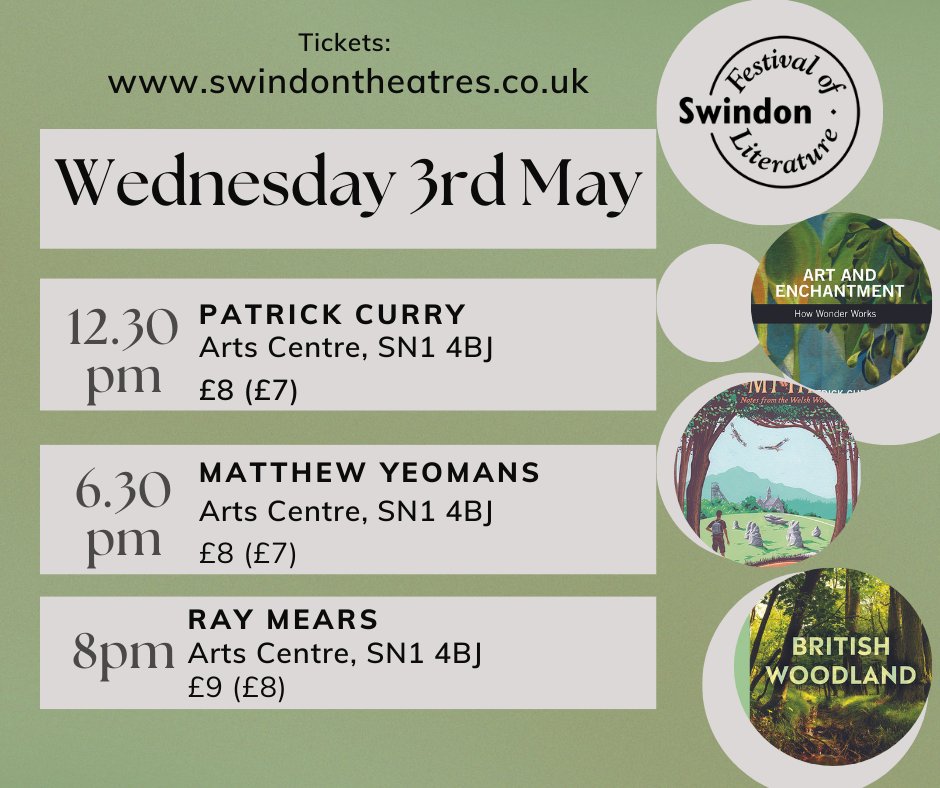 Swindon Festival of Literature presents... (@swindonlitfest) on Twitter photo Tomorrow we spend the whole day at the <a href="/SwindonArtsCent/">Swindon Arts Centre</a>!
We have <a href="/InEnchantment/">Enchantment: Wonder in Modern Life</a> at 12:30pm,
<a href="/mateoy/">Matthew Yeomans</a> at 6.30pm and @ray_mears at 8pm!
Tickets available for some events, pls check online.
#SwindonLitFest2023 #ArtAndEnchantment #ReturnToMyTrees #BritishWoodland Tomorrow we spend the whole day at the <a href="/SwindonArtsCent/">Swindon Arts Centre</a>!
We have <a href="/InEnchantment/">Enchantment: Wonder in Modern Life</a> at 12:30pm,
<a href="/mateoy/">Matthew Yeomans</a> at 6.30pm and @ray_mears at 8pm!
Tickets available for some events, pls check online.
#SwindonLitFest2023 #ArtAndEnchantment #ReturnToMyTrees #BritishWoodland