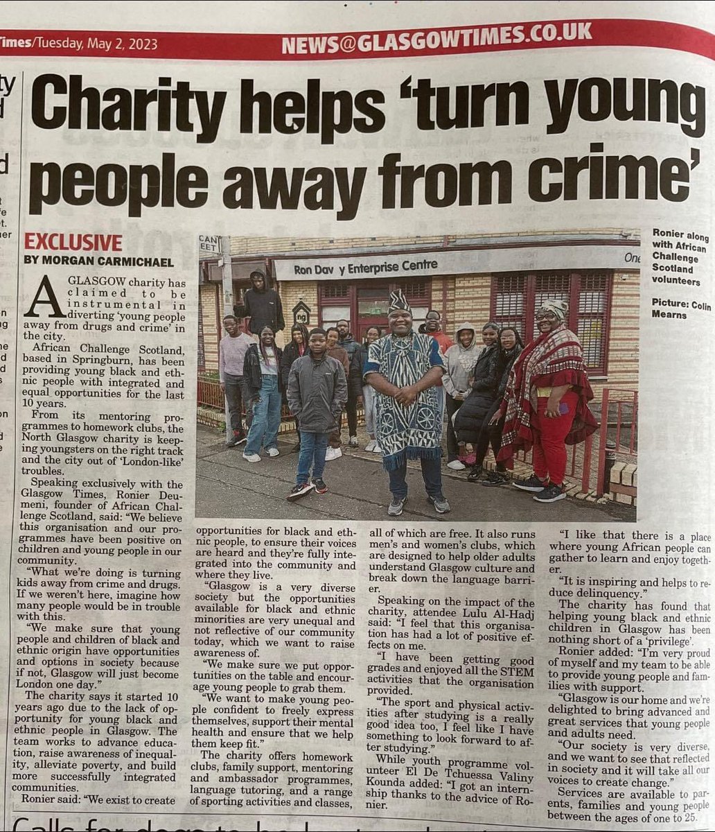 RonierDeumeni's tweet photo. Delighted to be in the @glasgowtimes 

Equal opportunities for all in our diverse communities across Glasgow.

Read more here: https://t.co/IkUMIu9Ctd

#beyondinclusion #peoplemakeglasgow https://t.co/KEuvUmXp5K