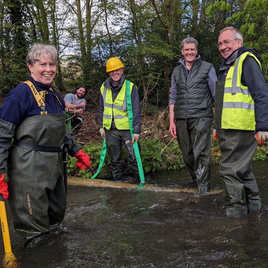 ChilternSociety's tweet photo. Our first visit to the #riverchess at Restore Hope Latimer since installing in-channel features to restore a more natural flow and habitat. Creating habitat piles on the bank β any excuse to get the waders on!!
#aonb #conservation #chalkstreams https://t.co/2FY152gQnM