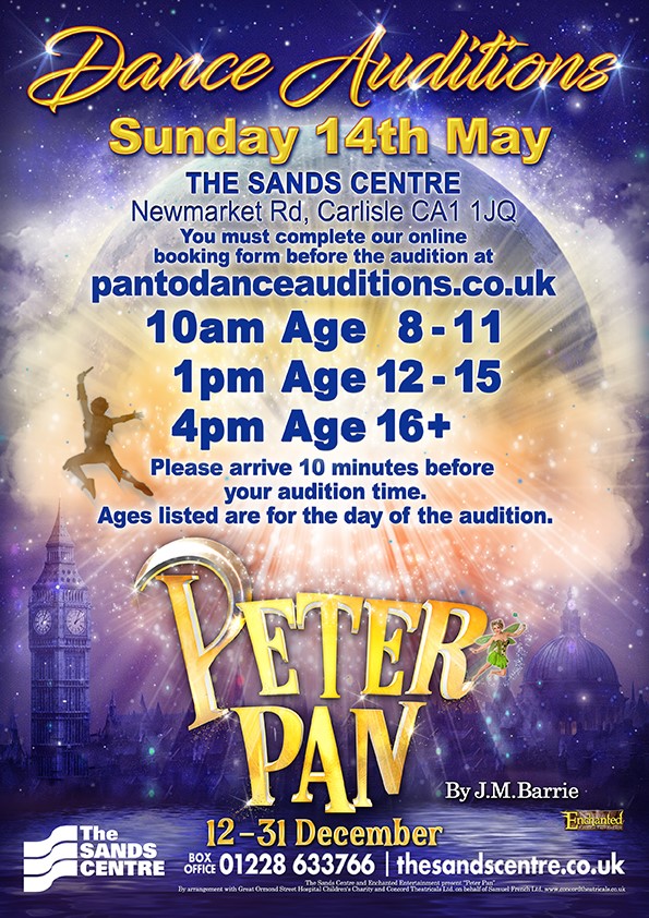 Calling all CARLISLE dancers!! 💃🕺 Xmas panto dance auditions for PETER PAN @SandsCentre are taking place on Sunday 14th May - for more information see poster below... Before auditioning please register your details at: pantodanceauditions.co.uk Good luck - we'll see you there!🍀