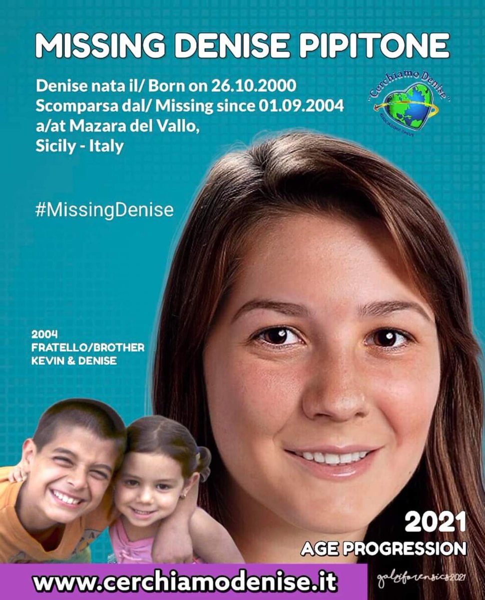 🩵 MISSING #DenisePipitone 

🇬🇧 She was kidnapped in 2004 in #Sicily, #Italy. 
Please share this to help find her. Thank you! 

🇮🇹 É stata rapita nel 2004 in #Sicilia, #Italia.
Per favore, condividi questo per aiutare a trovarla. Grazie! 

#MissingDenise #MissingDenisePipitone