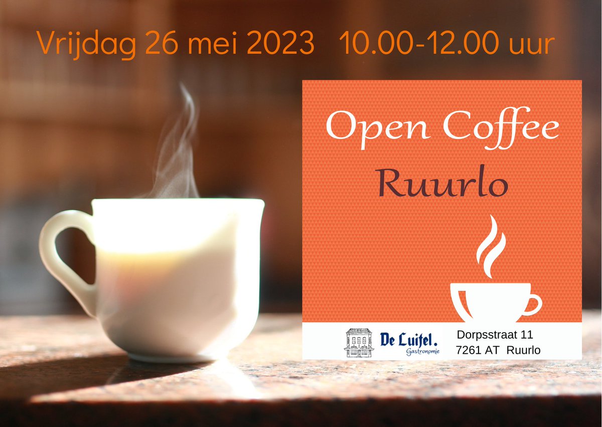 Finsalus's tweet photo. Kom gezellig #netwerken bij een betaalbare #netwerkbijeenkomst voor #ondernemers, zowel #ZZP als #MKB, in de #Achterhoek. #Netwerken, onder genot van een kop koffie/thee, op vrij. 26 mei a.s. bij #OpenCoffee #Ruurlo bij #DeLuifel, van 10-12 uur. #ondernemen #OpenCoffeeRuurlo https://t.co/pyRcwApfSi