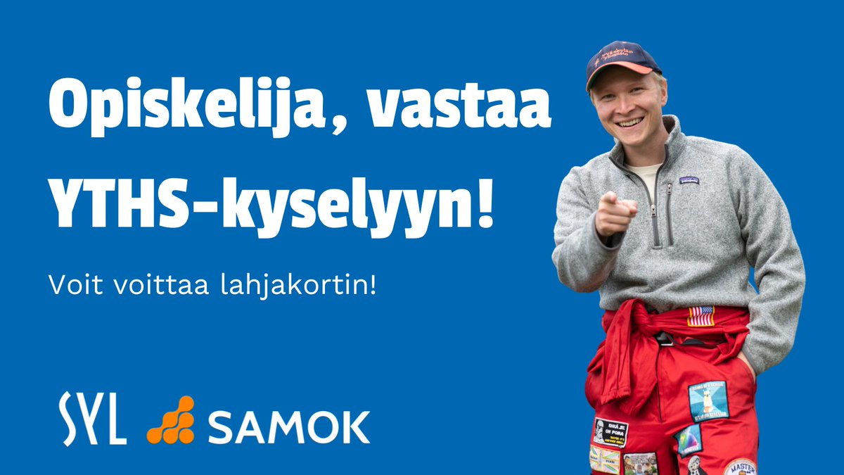 SAMMAKKOt's tweet photo. Opiskelija, vastaa YTHS-kyselyyn! SAMOK ja SYL tekevät kyselyn, jossa selvitetään opiskelijoiden kokemuksia ja mielikuvia YTHS:stä sekä sen tulevaisuudesta.

Vastaamisen jälkeen voit osallistua Lidl-lahjakorttien arvontaan.

Tästä vastaamaan: https://t.co/2j2RYidaDh

#YTHSkysely https://t.co/TqpDFY19UZ