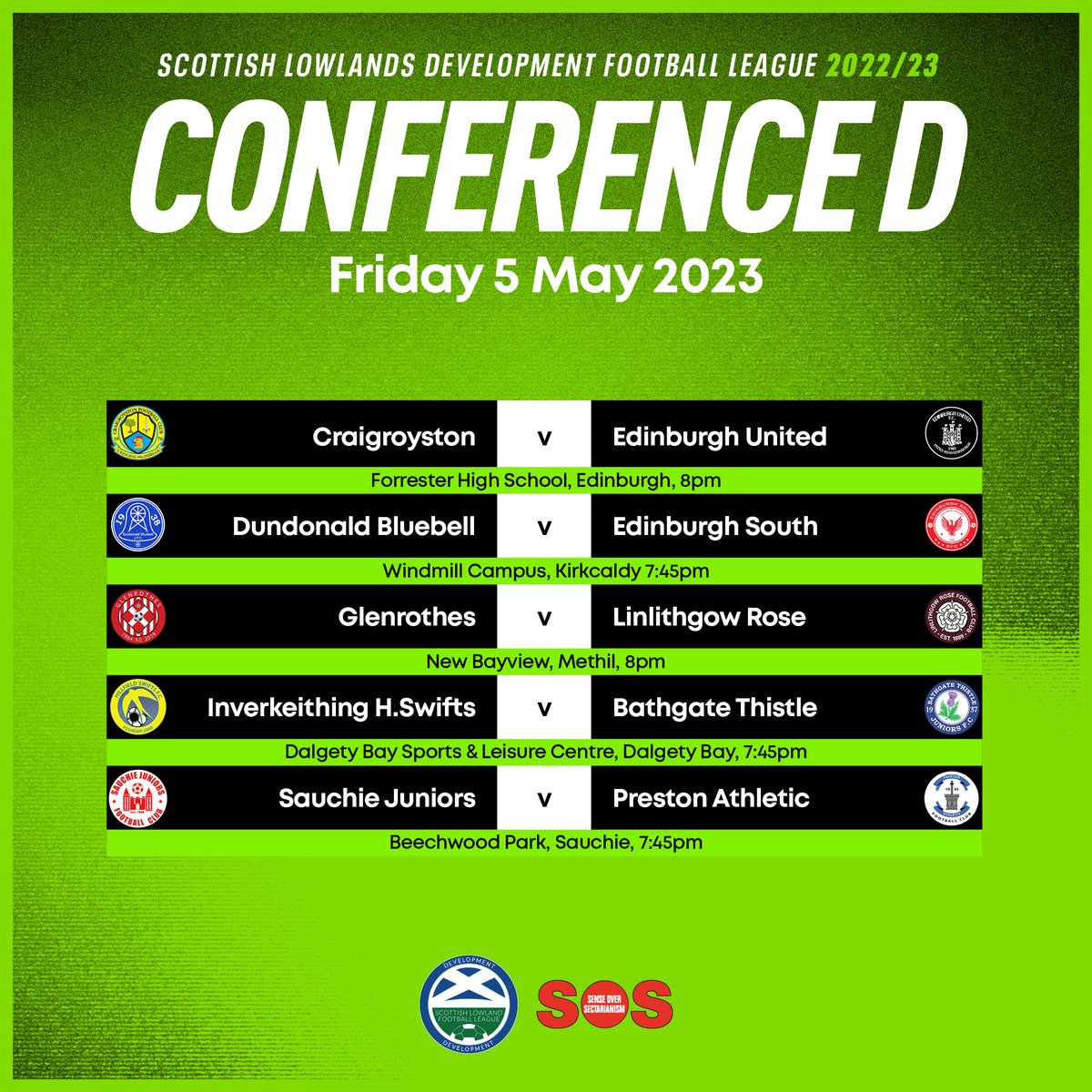 OfficialSLDFL's tweet photo. Your @sos_glasgow #SLDFL Conference D matches this Friday night are as follows. https://t.co/9giQUH8kJb