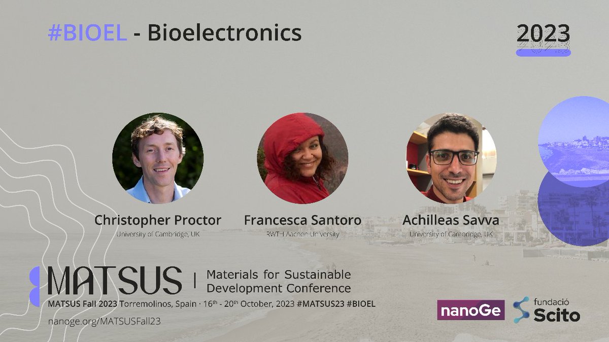 Looking for advances in #Bioelectronic systems? The symposium in Biolectronics at #MATSUS23 aims to promote an overview on bioelectronic systems for therapeutic and diagnostics.

📆16th-20th October 2023
📍Torremolinos, Spain

👉Submit your oral abstract: 
nanoge.org/MATSUSFall23/s…