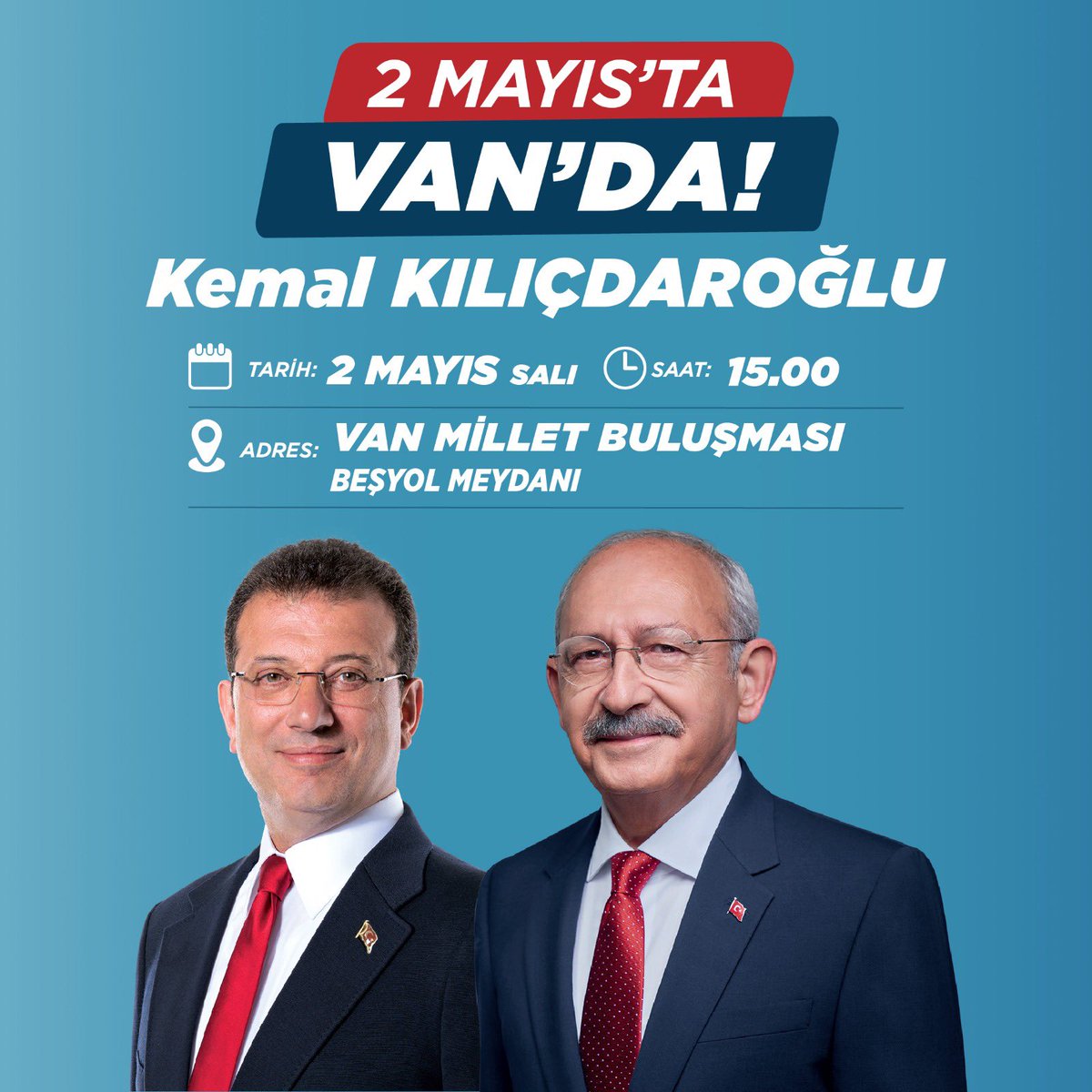 Bugün 15:00'te Beşyol Meydanında oluyoruz. Hak, hukuk ve adaleti haykırıyoruz. Bu bozuk düzene karşı yeter artık yeter diyoruz. 13. Cumhurbaşkanımız Kemal Kılıçdaroğlu ve Cumhurbaşkanı Yardımcımız Ekrem İmamoğlu'nun katılacağı mitinge tüm halkımız davetlidir.