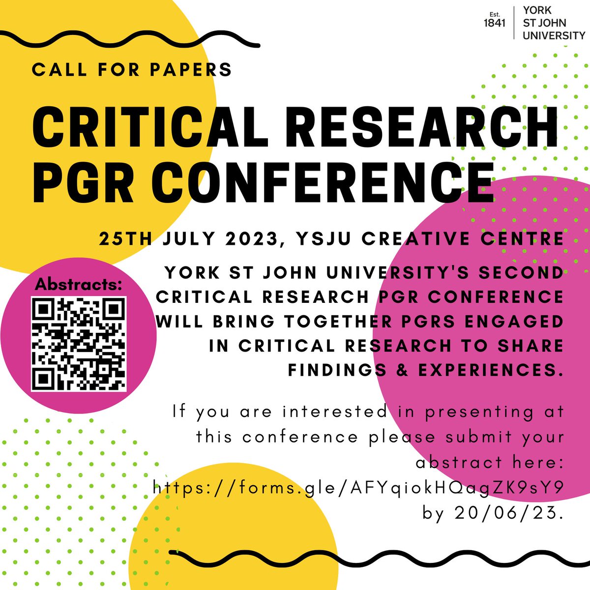 IsobelClare2's tweet photo. Call for papers: the second annual Critical Research PGR Conference invites PGRs to share their critical research in a supportive environment. We're delighted to be able to run this event at YSJU again! Please submit your abstracts by 20/06/23: https://t.co/0VfghffNx6 Please RT! https://t.co/LVi62JqckG