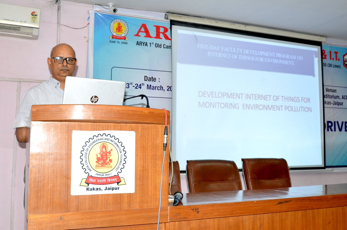 aryacolleges's tweet image. Dept. of AI & DS, CSE and IT, #AryaCollege, Jaipur Organized 5 Day #FacultyDevelopmentProgram on '#InternetofThings for #Environment ' from 26th-30th April, 2023. In this FDP Experts discussed the different techniques for Environment Monitoring and pollution control using IoT.