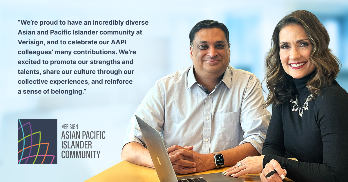 VERISIGN's tweet photo. In celebration of Asian American and Pacific Islander Heritage Month, co-leaders of our newest #ERG – Rushi Shah and Margaret Willson – share what Verisign APIC means to them. #AAPIHeritageMonth https://t.co/jDCUC1jMWF