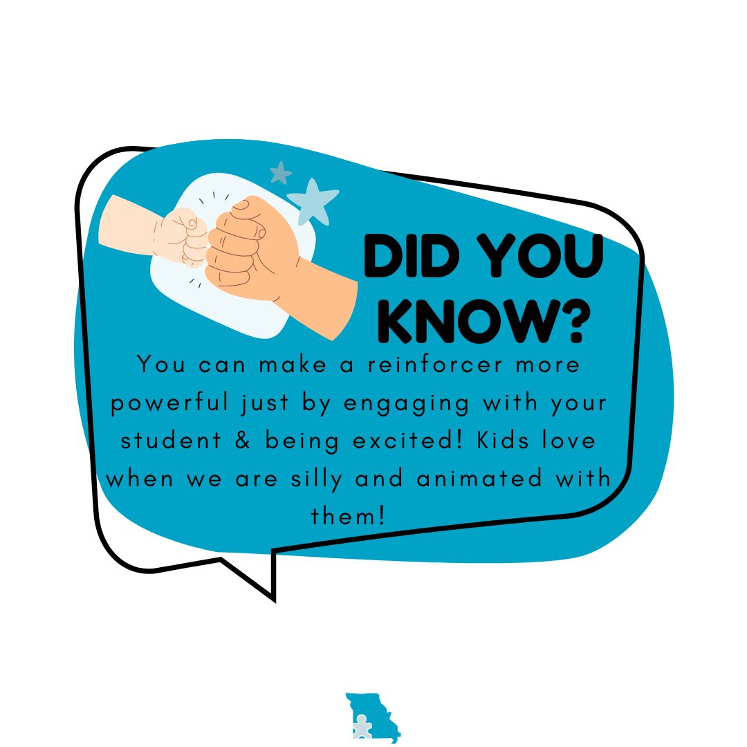 MOProjectAccess's tweet image. Quick Tip Tuesday to help make your reinforcers more powerful! Hang out with your students! Adding an adult or peer can also help make your reinforcer more powerful. Bubbles by yourself…lame! Bubbles with your super fun teacher…SUPER FUN!