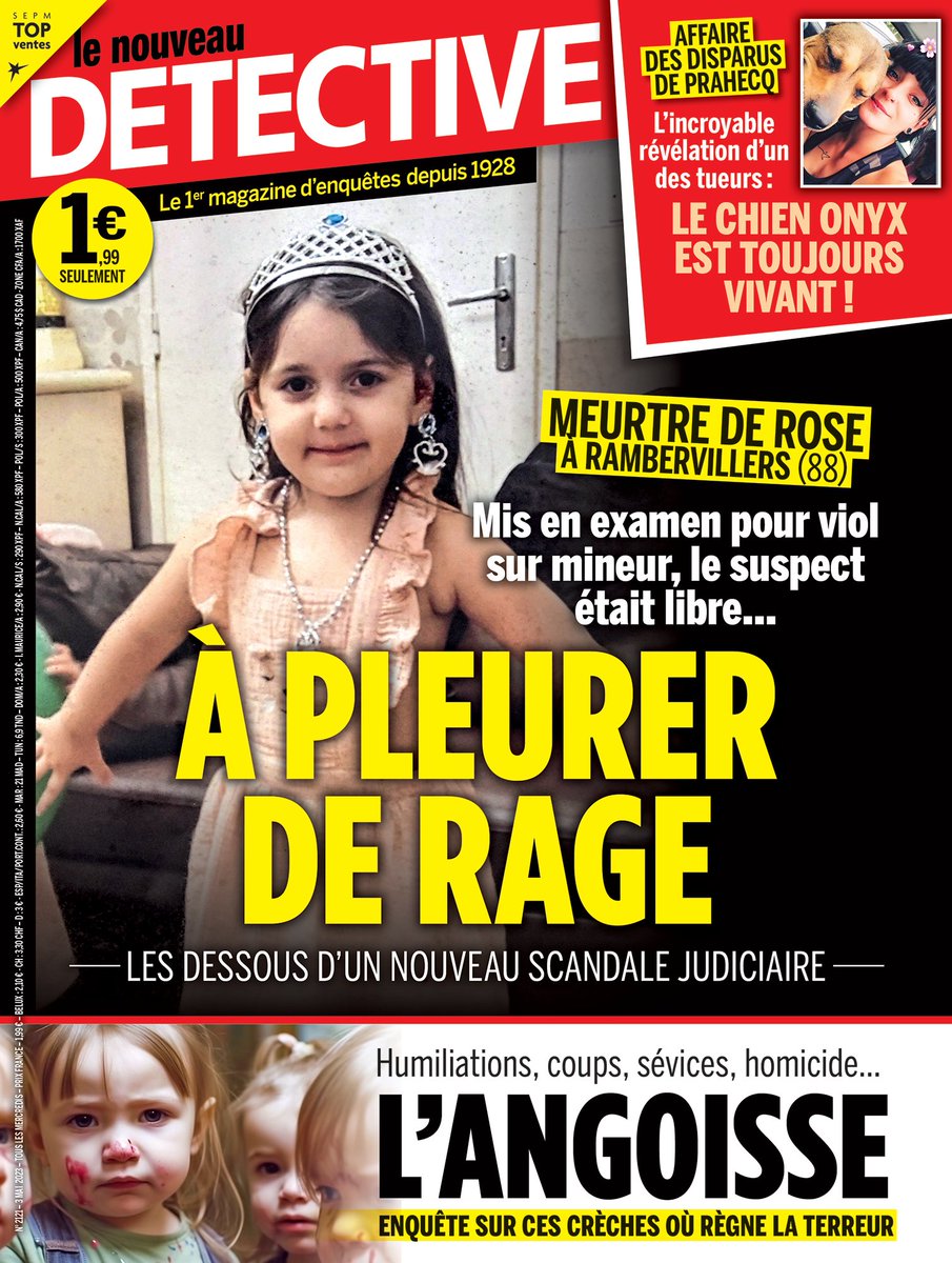 MagDetective's tweet photo. À LA UNE du Nouveau Détective n°2121 :
🥀 #Rambervillers : un meutre scandalisant...
🐶 Disparus de #Prahecq : Onyx est bel et bien vivant !
👶 Des crèches aux procédés plus que chocants...
🔔 En kiosque ce mercredi 03 mai ! 👉 https://t.co/WCi93SIcZR https://t.co/xCIyXF5XU8