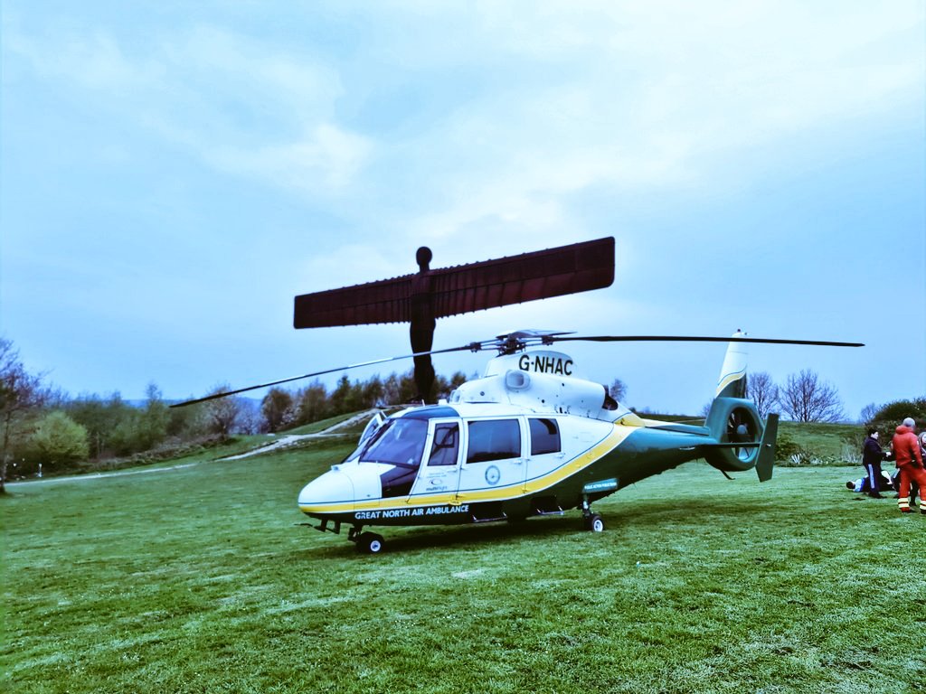 NEemergency_'s tweet photo. Pictured here the Guardian of The North II @GNairambulance Helicopter parked beside the Angel of the North in Gateshead 

Shout out to all the great work the Air ambulance team do!! https://t.co/DztwkqvOOo