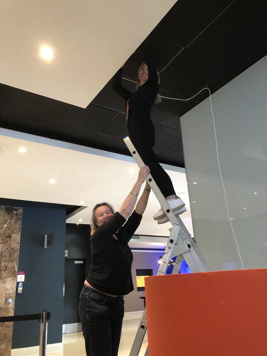 StratLitFest's tweet image. How many festival team members does it take to change a lightbulb? #settingup