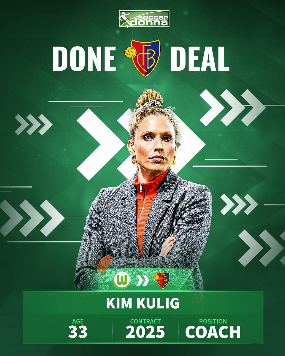 soccerdonna's tweet photo. As previously reported, @FCBasel1893 has announced that Kim Kulig will be their coach. ℹ️
The 33-year-old, who is currently a co-coach at Wolfsburg, will be relocating to Switzerland in the summer and signing a 2️⃣-year contract.
#FCBasel #AxaWSL #KimKulig https://t.co/aJ4YDZD8Ci