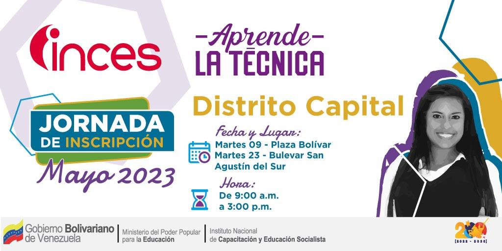 Atención #DistritoCapital 

Jornada de inscripción en nuestras ofertas formativas mayo 2024

Lugar
📍Plaza Bolivar 
📍Bulevar de San Agustín del Sur
📅 Fecha : 09 y 23 de Mayo.

#AprendeLaTécnica
#TrabajadoresConMaduro