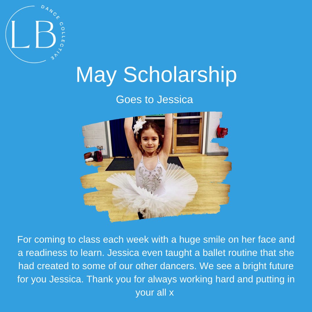 Well Done Jessica 🤍

Every month we will announce the winner of our LB Dance Collective Scholarship. You will be awarded with a month of free classes 🤩