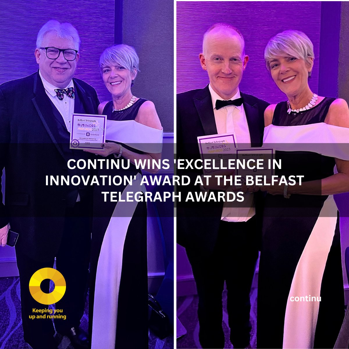Continu Wins 'Excellence in Innovation' at <a href="/BelTel/">Belfast Telegraph</a>  Business Awards 2023. We are humbled and honoured by this recognition of our team's hard work and dedication to innovation. #innovation