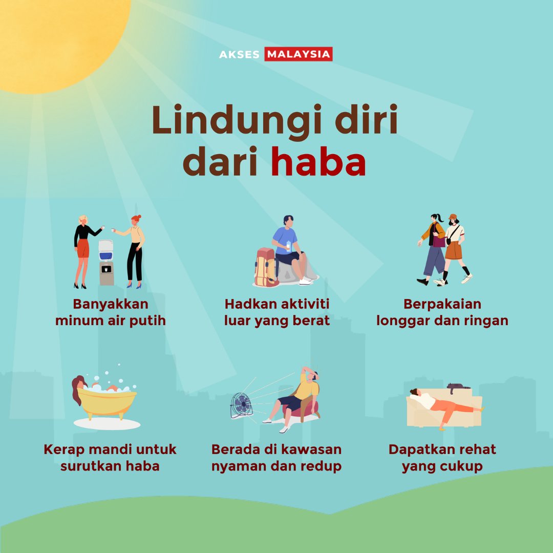 Cuaca panas dijangka berpanjangan hingga ke Ogos dan pendedahan berterusan boleh mengundang strok haba.

Jaga kesihatan diri anda sebaiknya. 

Baca lebih lanjut bit.ly/3Vql1W7 

#StrokHaba #AksesMalaysia