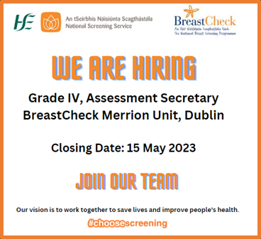NSShse's tweet photo. At the NSS, we value our staff and empower them to be the best they can be.

Join our #BreastCheck team in #Dublin: https://t.co/zYFlqnikND

For a great place to work, #ChooseScreening

#JobFairy https://t.co/rLQWegobxW