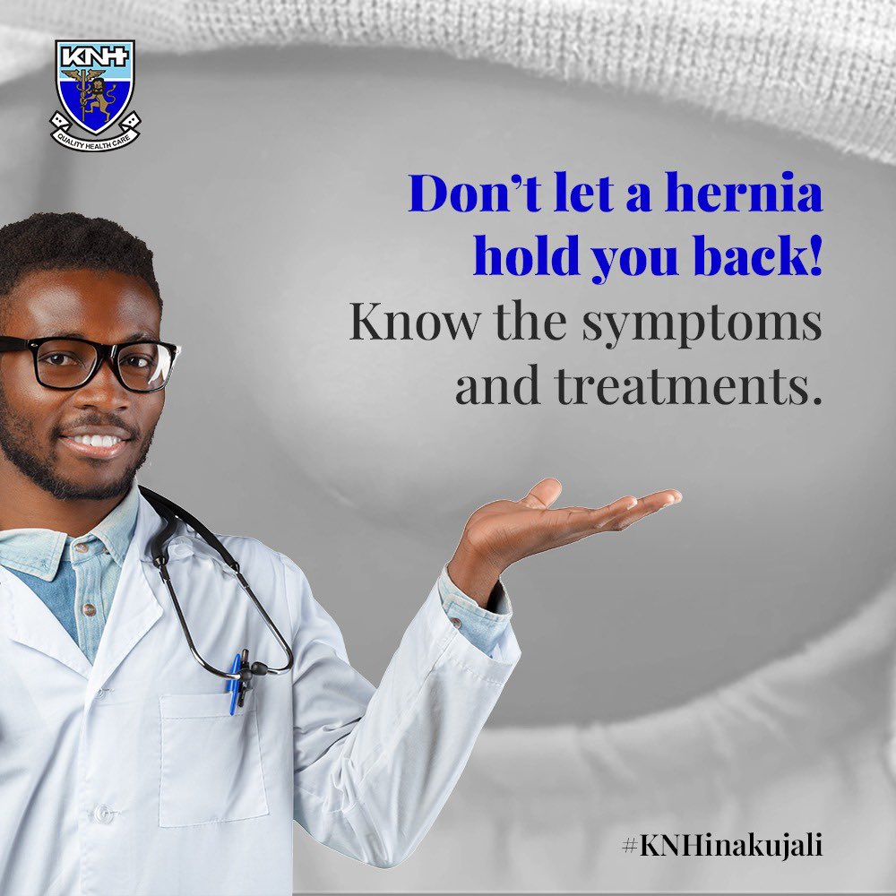 KNH_hospital's tweet photo. Have you been experiencing pain or discomfort in your groin or abdomen lately? It could be a medical condition called hernia, which occurs when an internal organ pushes through a weak spot in the surrounding muscle or tissue. Don't ignore the signs. Get it checked
#KNHinakujali https://t.co/8yarAgLVzp