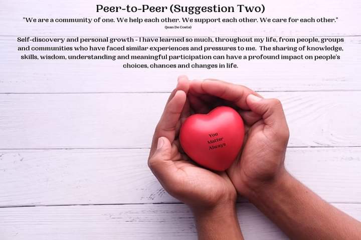 SuzieYMA's tweet photo. Hello you gorgeous bunch, it's day two of PEER-TO-PEER week. Suggestion two is about peer support being A COMMUNITY OF ONE 💜💜💜 #YouMatterAlways #suggestiontwo #peertopeer #inthistogether #helpingeachother #supportingeachother #communityofone #peersupport #peerlearning https://t.co/qKjlOMO1wl