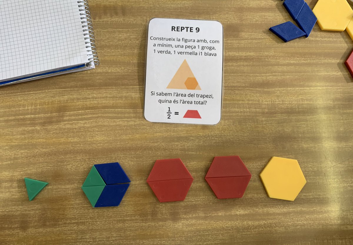 CarlesGranell4's tweet photo. Reptes amb Pattern Blocks 🔷

👉🏼 Propostes de diferents nivells per treballar en grup. Tothom a jugar! 🤩

🤓 Raonament espaial, descomposició de figures, equivalències i treball de fraccions i àrees

🔗Materials: https://t.co/m4EAn7Bepe https://t.co/FGF2AOAlLv