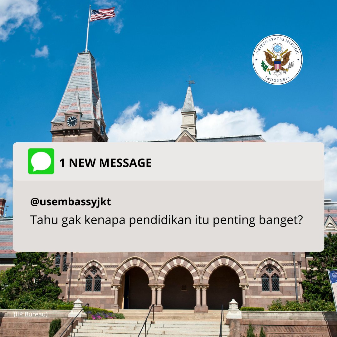 Dengan mengenyam pendidikan tinggi, kamu bisa mendapatkan berbagai peluang tanpa batas. Nah, utk kamu yg ingin meneruskan pendidikanmu, <a href="/usembassyjkt/">U.S. Embassy Jakarta</a> menyediakan byk sumber: jenjang pendidikan S1-S3, sampai program pertukaran. Ada <a href="/FulbrightID/">Fulbright Indonesia</a>, <a href="/EdUSAIndonesia/">EducationUSA Indonesia</a>, <a href="/yseali/">YSEALI</a>. Kamu pun