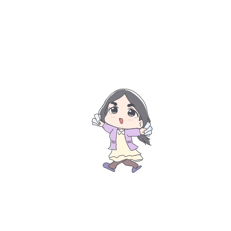 1girl solo black hair dress chibi purple jacket white background  illustration images