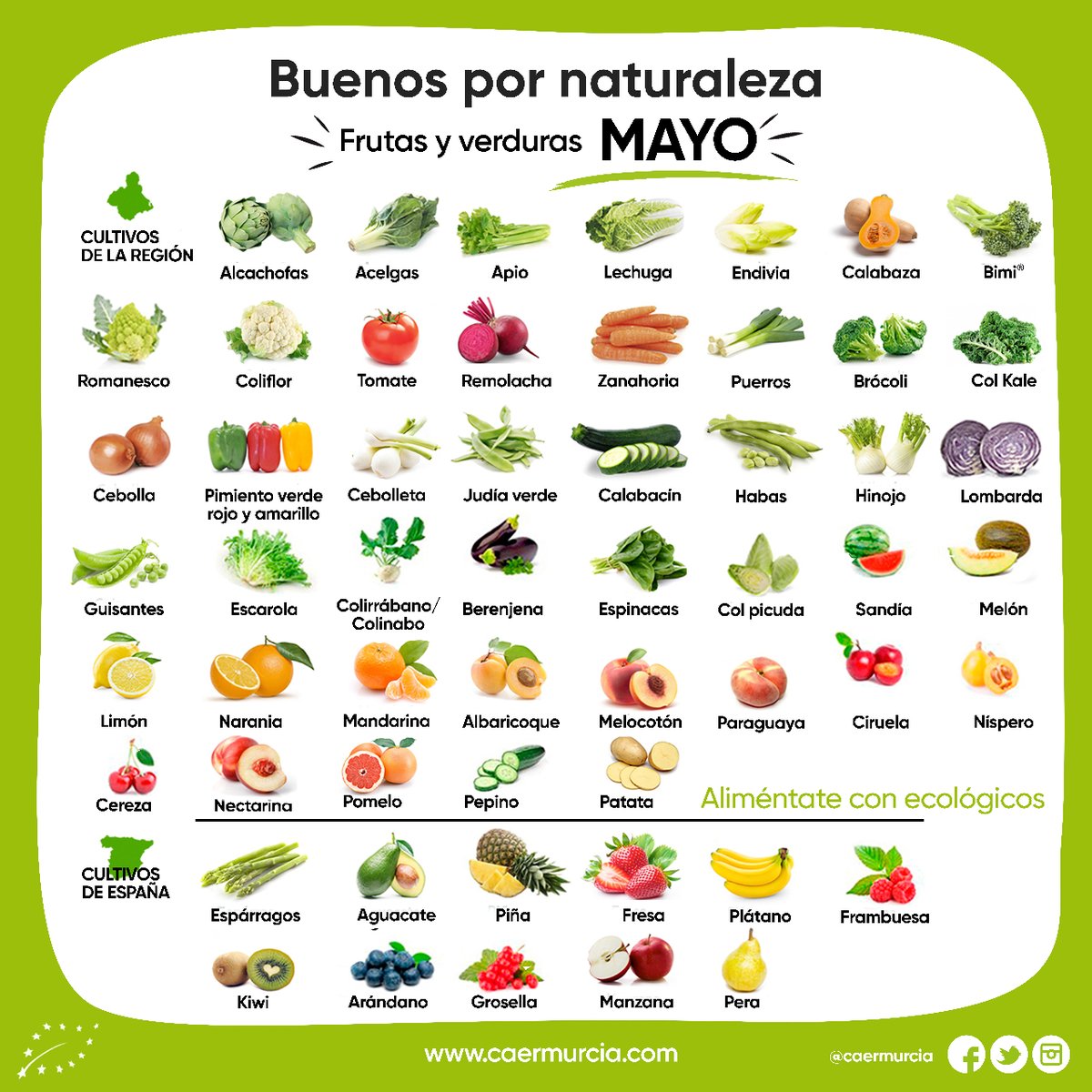 caermurcia's tweet photo. ¡Emepezamos mayo con las #frutasyverduras #ecológicas 🍊🥒🍑🥦🧅🥕🥔 de este mes!
¡Elige eco! Cinco buenas razones aquí: https://t.co/mVOCOLKoE7
#Buenaspornaturaleza 😇 https://t.co/ny62vzMggT
