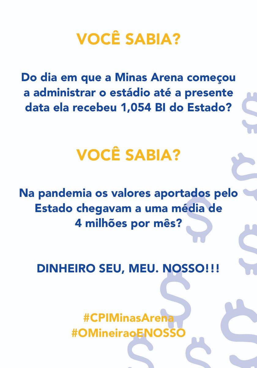 wal_fn's tweet photo. @EduardoCoelho76 @Mineirao A questão não é só jogar no Mineirão, queremos saber para onde está indo o nosso dinheiro.
#CPIMinasArena  já!
@assembleiamg  @RomeuZema  @MPMG_Oficial https://t.co/I0vueMUjDu
