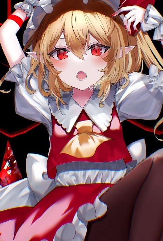 フランドール・スカーレット 「⠀ ⠀⢀⡤⣄   ⠀⠀  ⢠⡏⠀⠀⠳⡄⠀⠀⠀⠀     ⣀⣀⣀     ⠀⠀ ⢸」|咲崎さきp🦄🦛@春季例大祭え41abのイラスト