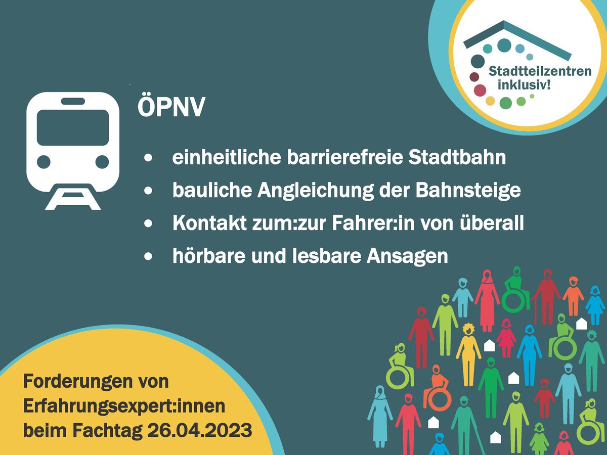 inklusionvorort's tweet photo. Bei unserem Fachtag erarbeitete <Platz da!> mit Erfahrungsexpert:innen, also Menschen, die auf Barrieren stoßen, #Forderungen für eine #inklusive Stadtgesellschaft. Rundum den #Protesttag am #5Mai veröffentlichen wir die Forderungen. Heute: #ÖPNV #barrierefreie #Mobilität https://t.co/gJv2Rgi8nx
