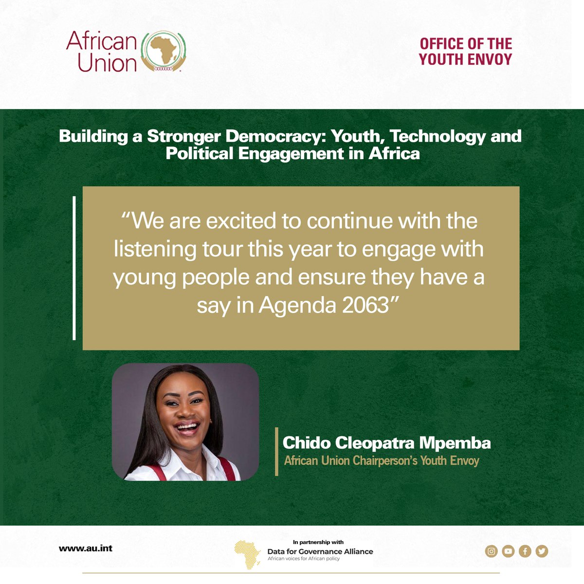 The @AU_YouthEnvoy is embarking on a listening tour this year to engage with young people and ensure they have a say in Agenda 2063.
She disclosed this at our ongoing joint webinar on youth, technology, and political participation.
#Tech4Gov