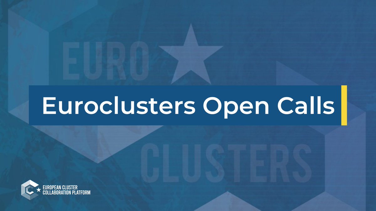 📣 The #Euroclusters projects have been publishing open calls that could be of interest or benefit to you, your clusters and your members.

Find and apply for calls via the #ECCP: clustercollaboration.eu/open-calls/eur…

🧵 Here’s a thread of all the currently open calls and their deadlines: