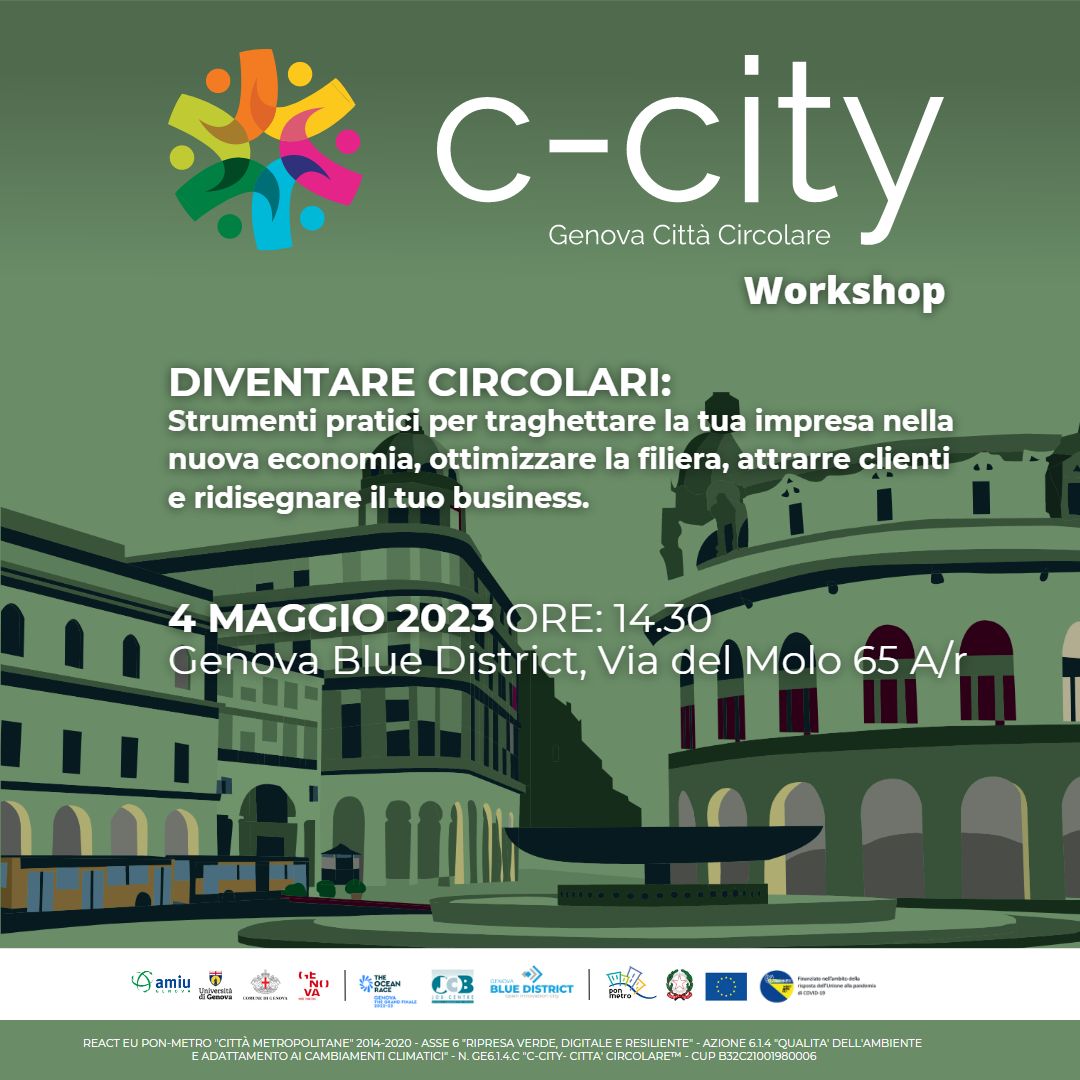 📣 Workshop “Diventare circolari” - 4 maggio 2023, Genova

Colouree è lieta di invitarvi al workshop interattivo sulle strategie di economia circolare, il 4 maggio 2023, dalle 14:30 alle 18:30 presso il Genova Blue District.

📝 Scopri di più: lnkd.in/dSWSvt99