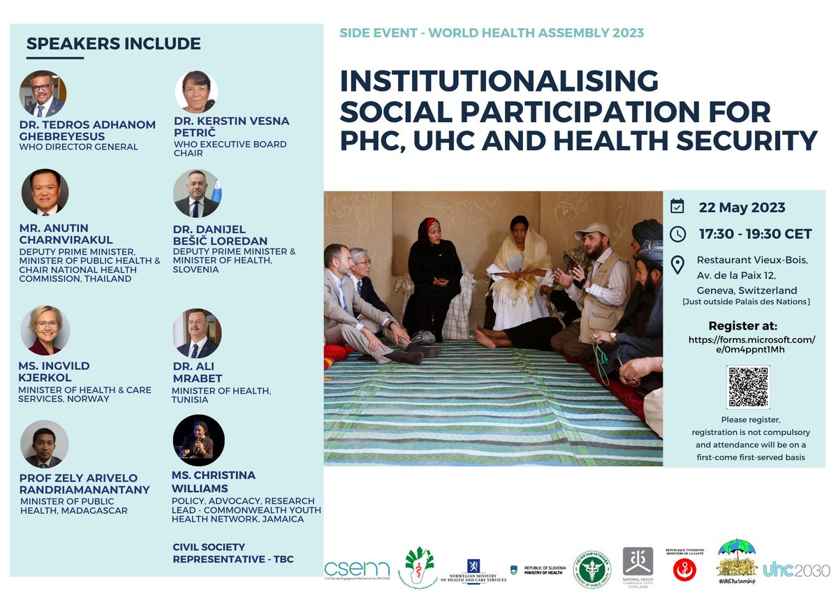 Health Systems Governance Collaborative (@governance_hs) on Twitter photo #WHA76 side event on institutionalising #socialparticipation for #PHC #UHC & #healthsecurity <a href="/UHC2030/">UHC2030</a> <a href="/CSOs4UHC/">CSEM (UHC2030 Civil Society Engagement Mechanism)</a> <a href="/UHCPartnership/">UHC Partnership</a> <a href="/helse_og_omsorg/">Helse- og omsorgsdep</a> #Madagascar <a href="/MinZdravje/">Ministrstvo za zdravje</a> <a href="/nhcothailand/">NHCO Thailand</a> <a href="/Min_Sante/">MinistèreDeLaSanté</a> on 22 May 17.30-19.30 <a href="/EHGnews/">Ecole Hotelière de Genève</a> Register at forms.microsoft.com/e/0m4ppnt1Mh #WHA76 side event on institutionalising #socialparticipation for #PHC #UHC & #healthsecurity <a href="/UHC2030/">UHC2030</a> <a href="/CSOs4UHC/">CSEM (UHC2030 Civil Society Engagement Mechanism)</a> <a href="/UHCPartnership/">UHC Partnership</a> <a href="/helse_og_omsorg/">Helse- og omsorgsdep</a> #Madagascar <a href="/MinZdravje/">Ministrstvo za zdravje</a> <a href="/nhcothailand/">NHCO Thailand</a> <a href="/Min_Sante/">MinistèreDeLaSanté</a> on 22 May 17.30-19.30 <a href="/EHGnews/">Ecole Hotelière de Genève</a> Register at forms.microsoft.com/e/0m4ppnt1Mh