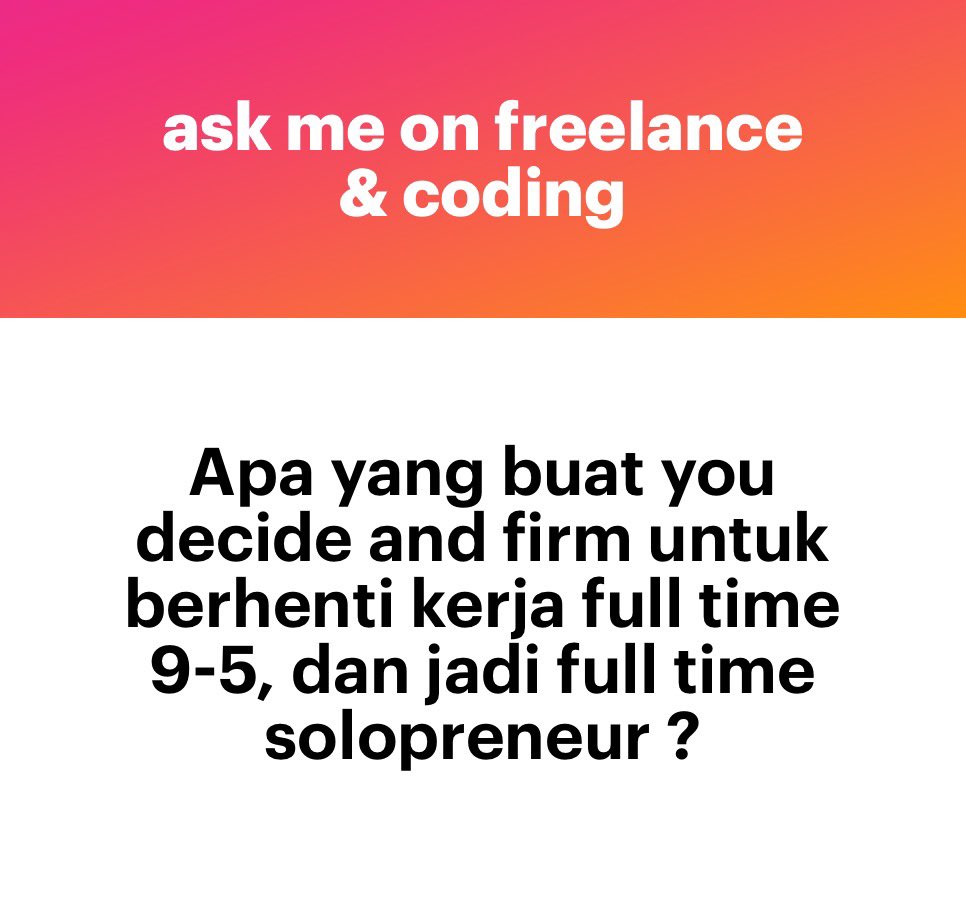 Decide untuk berhenti dari kerja gaji RM5k di sebuah govt agency bila terbaca buku the 4-hour workweek oleh Tim Ferris. 

Warning:
Ini kerja gila 😂 dan bukan utk semua org. 

Kalau nak berhenti pastikan ada savings yg mencukupi dan keyakinan pada diri sendiri + Tuhan maha kaya