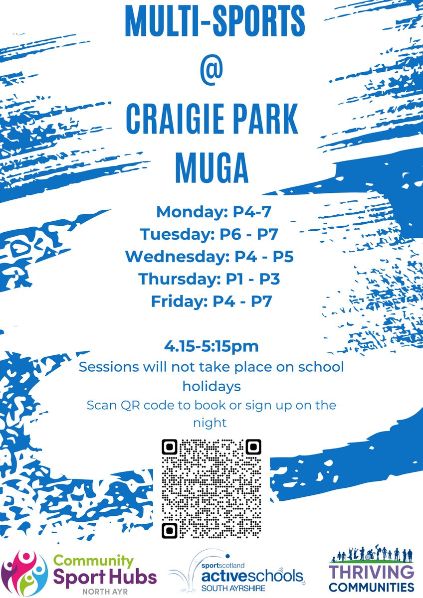 Check out our Active Communities Schedule for the New Craigie Park Muga 🤩

This is will be the first of many opportunities that will be available at the new facility 👀

Booking link -bit.ly/3ALTpBi 

#ThrivingCommunities #ActiveCommunities
#ActiveSA 

@StJohnsPSAyr