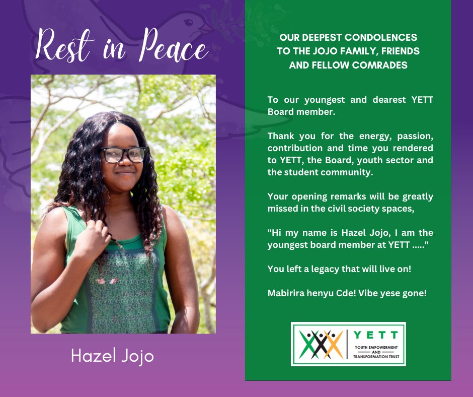 The YETT family is deeply saddened by Hazel's passing and our deepest condolences to the Jojo family. RIP Hazel.