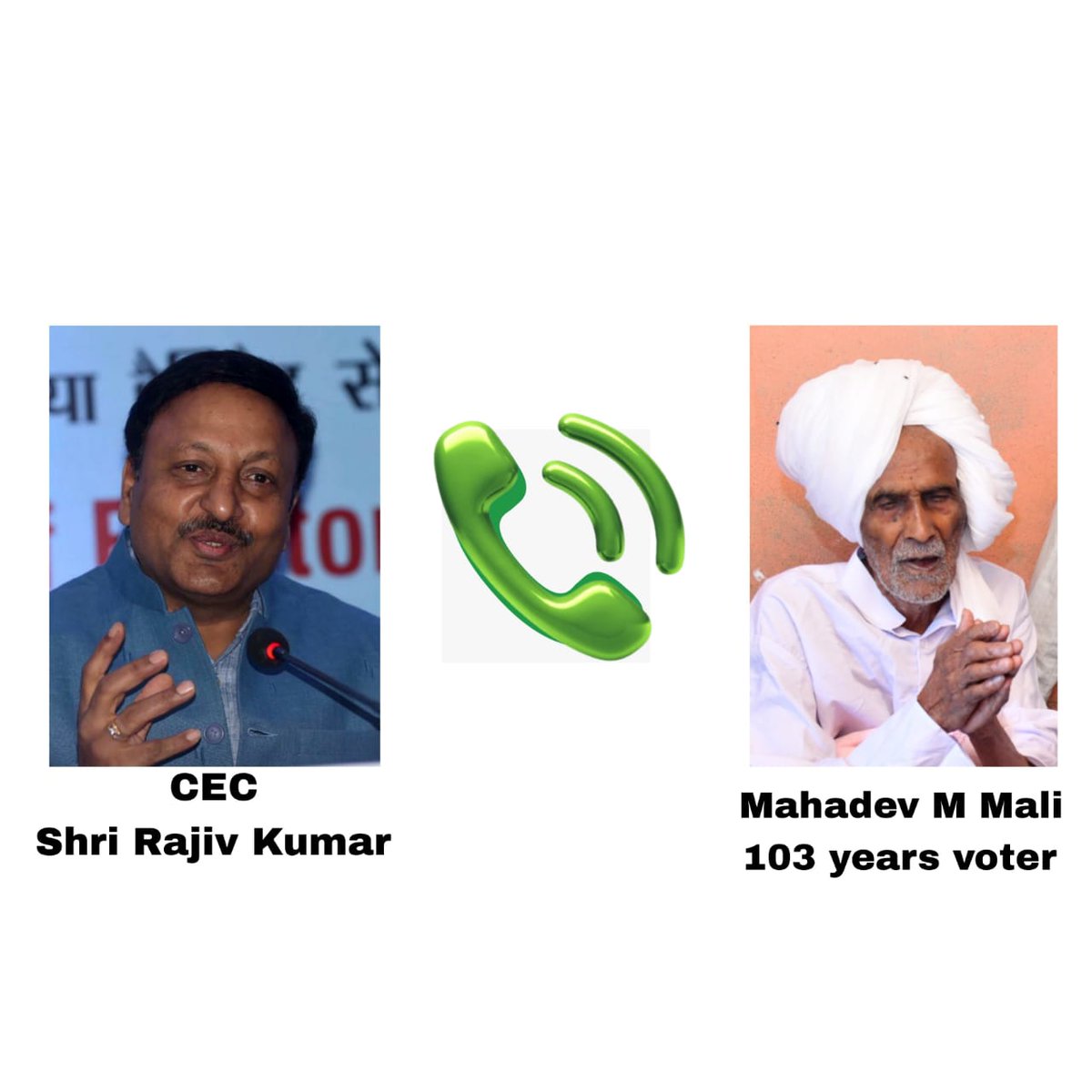 CEC Sh Rajiv Kumar calls 103 yr old Voter Sh Mahadev Mahalinga Mali, who casted his vote from home at Chikkodi in Belagavi District in ongoing #KarnatakaElections2023

CEC thanked Mahalinga Ji for his participation which is reminder to all that #EveryVoteMatters