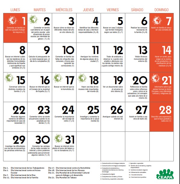 DeaClass's tweet photo. ✅ Como cada inicio de mes, os dejamos el calendario de @ceapa_oficial con interesantes propuestas para cada día.

#DeaClass #expertos #dificultades #aprendizaje https://t.co/cV0lQqDSQE