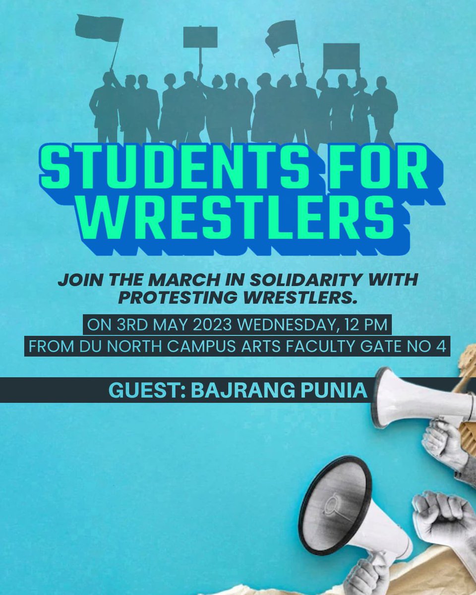 OfficialMdRZia's tweet photo. साथियों #WrestlersProtest के लिए सभी स्टूडेंट्स (#Students )और स्टूडेंट यूनियनों (#Student_Union) के साथ की जरूरत है। 
महिला पहलवानों के हक में कल आप लोग जरूर आइए।
समर्थन के लिए👉 @IndChampions
@BajrangPunia @Phogat_Vinesh @SakshiMalik
#पहलवानों_को_न्याय_दो #IStandwithchampions https://t.co/e7c9hAJ6bw