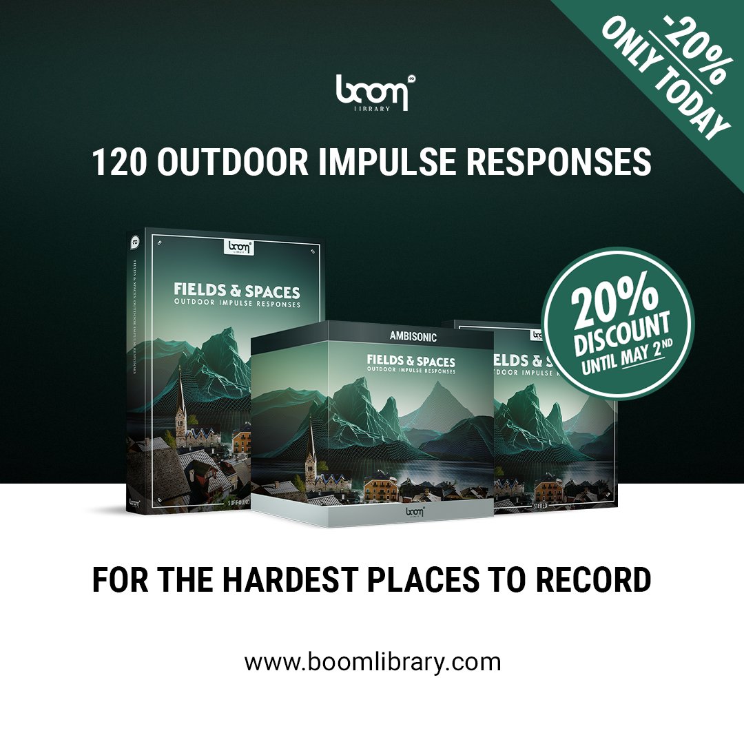 BOOMlibrary's tweet photo. 👉 Last chance to get FIELDS & SPACES: OUTDOOR IMPULSE RESPONSES – the ultimate outdoor impulse response collection – at 20% off. 🌲🎧 Intro sale ends today, so don’t wait! https://t.co/kxb7jjSUS9
#BOOMLibrary #sounddesign #introsale #audioengineering https://t.co/nM4CTvZRXJ