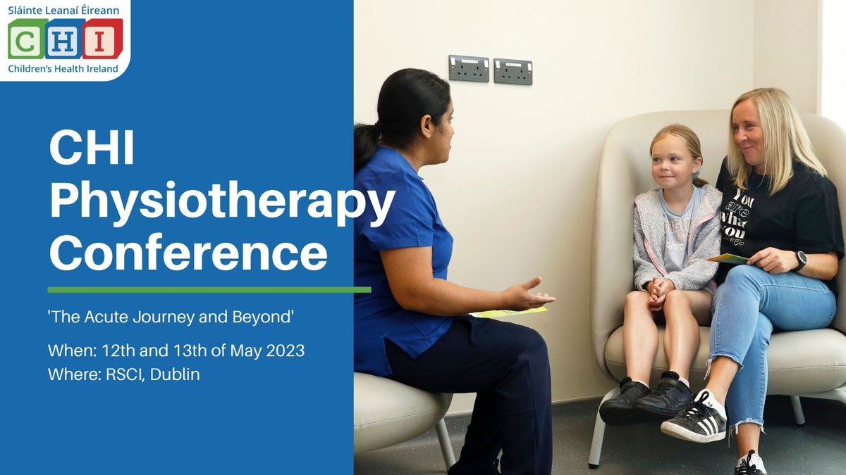 The CHI Physiotherapy Department is hosting a two-day conference on Friday 12th May and Saturday 13th May in <a href="/RCSI_Irl/">RCSI</a> to discuss paediatric physiotherapy assessment and management.  

Make sure you register today➡️bit.ly/3n3dU99

#ourchildrenshospital