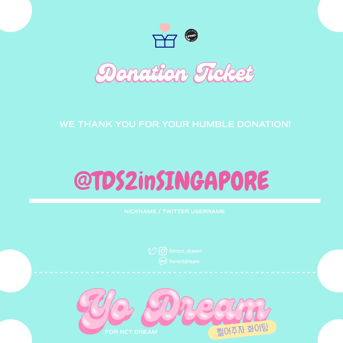 TDS2inSINGAPORE's tweet photo. Remaining funds of $12.90 has been donated to a fundraiser for Dream’s upcoming comeback.
 https://t.co/nqKPBkji44 https://t.co/MDITNyFDAn