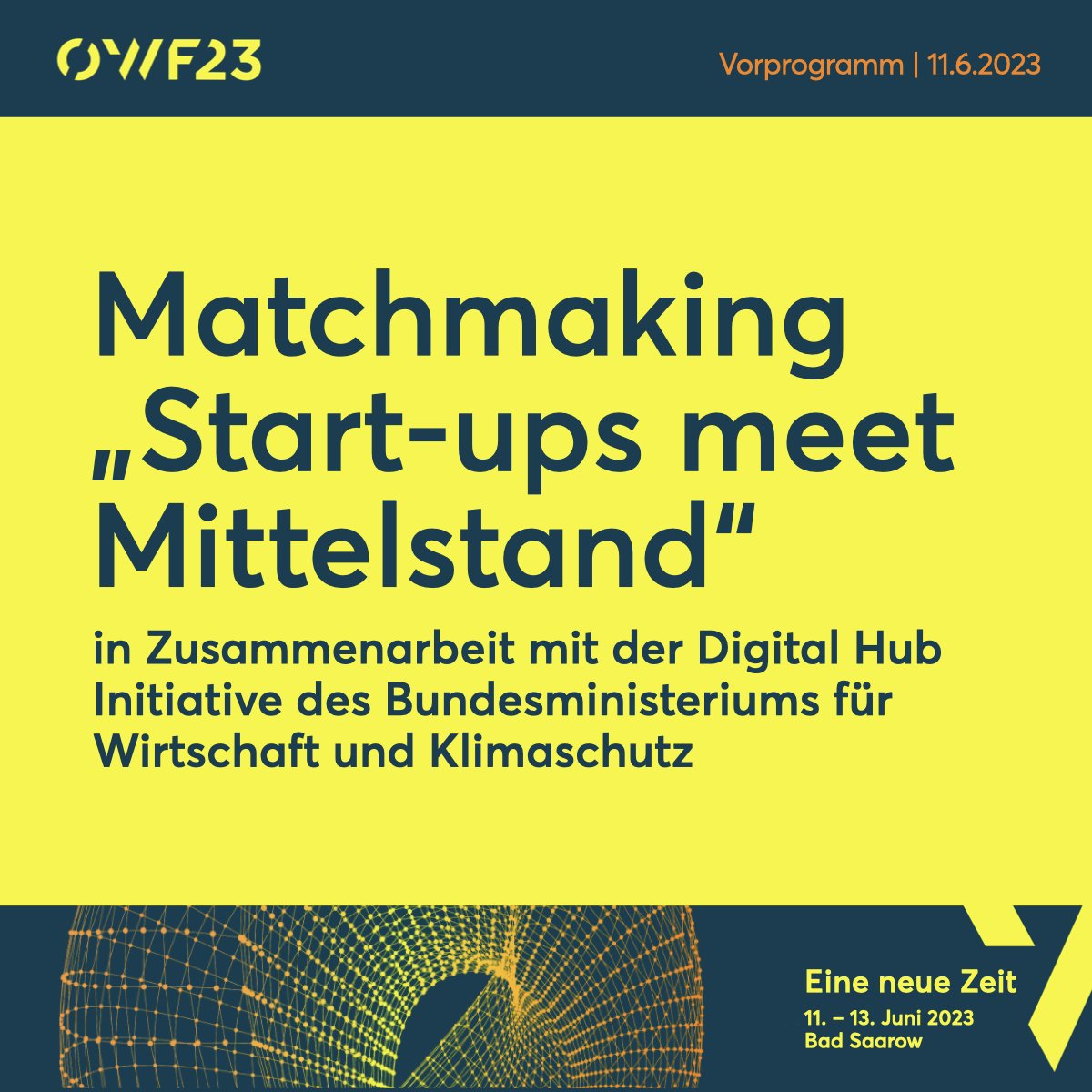 OWF - Ostdeutsches Wirtschaftsforum (@owfnews) on Twitter photo Am Sonntag Nachmittag beginnt das #OWF23 mit einem Start-up Matchmaking in Zusammenarbeit mit der @dehubinitiative des @BMWK u.a. mit <a href="/annachristmann/">Anna Christmann</a>, <a href="/MariaPiechnick/">Maria Piechnick</a> von <a href="/wandelbots/">Wandelbots</a>, <a href="/schneidercar/">Carsten Schneider</a> & <a href="/MediaTech_Hub/">MediaTech Hub Potsdam</a>'s Andrea Wickleder. Programm & Tickets: ostdeutscheswirtschaftsforum.de/programm-owf23/ Am Sonntag Nachmittag beginnt das #OWF23 mit einem Start-up Matchmaking in Zusammenarbeit mit der @dehubinitiative des @BMWK u.a. mit <a href="/annachristmann/">Anna Christmann</a>, <a href="/MariaPiechnick/">Maria Piechnick</a> von <a href="/wandelbots/">Wandelbots</a>, <a href="/schneidercar/">Carsten Schneider</a> & <a href="/MediaTech_Hub/">MediaTech Hub Potsdam</a>'s Andrea Wickleder. Programm & Tickets: ostdeutscheswirtschaftsforum.de/programm-owf23/